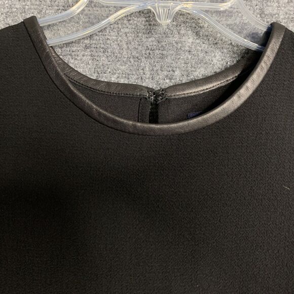 Madewell Leather Trim Blouse Women S Black High Low Hem Short Sleeve Keyhole - Picture 5 of 13